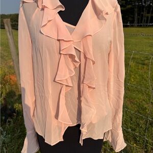 Sheer Elegant Pink Ruffle Women's Blouse size small. 2 pieces